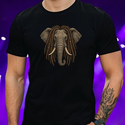 Mens Elephant Dreadlocks Print Cotton T-Shirt Size S to 5XL