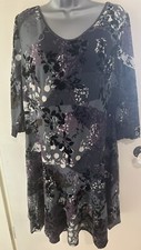White Stuff Grey Purple & Black 3/4 Sleeve Printed Tea Dress Size 16