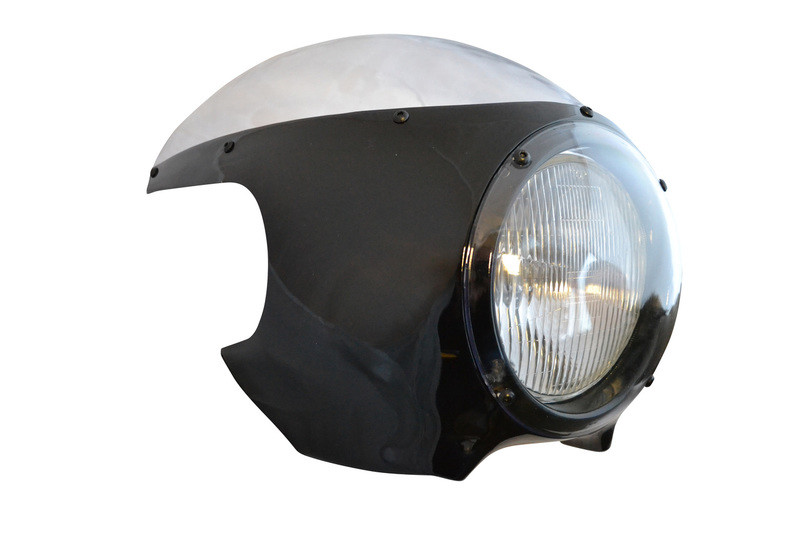 BLACK Headlight Cafe Racer Fairing Cowl with Clear Windshield 6 3/4"" Chrome