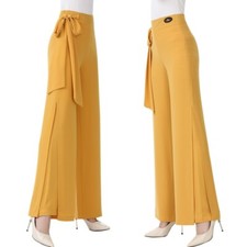 Women Modern Ballroom Dance Pants High Waisted Wide Leg Trousers Practice