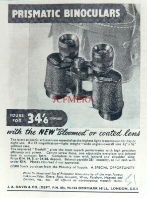 Fernglas 'J A DAVIS & Co.' 8 x 32 Vintage ANZEIGE #2 Small 1951 Print 670/207