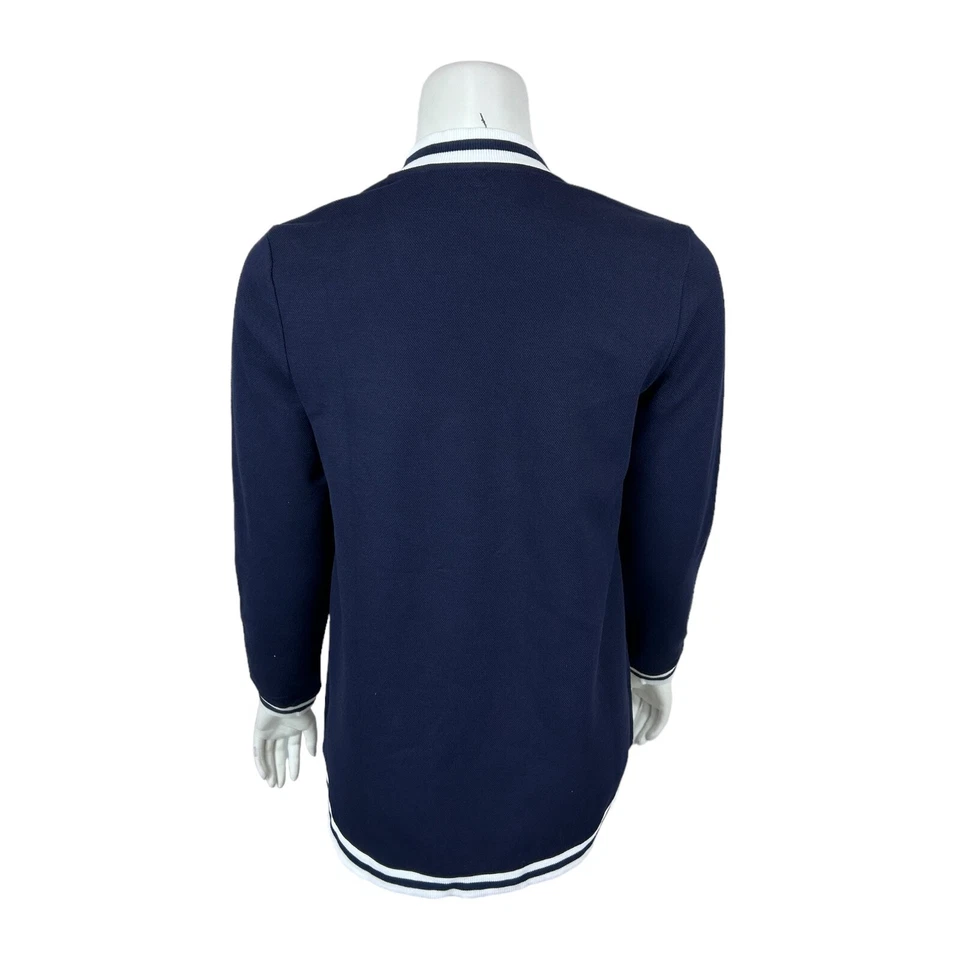 Cárdigan para mujer Isaac Mizrahi tejido piqué con rayas universitarias azul marino talla XX-pequeña Foto 2 de 2