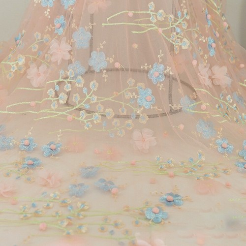 Embroidery Lace Fabric Floral Mesh Tulle Dress Skirt DIY Curtain Craft 1 Yard - Picture 10 of 28