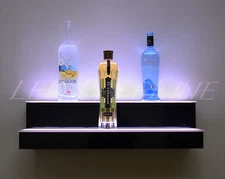 36" LED LIGHTED SHELF, 2 TIER WALL-MOUNTED, Home/Bar Liquor Bottle Display Rack