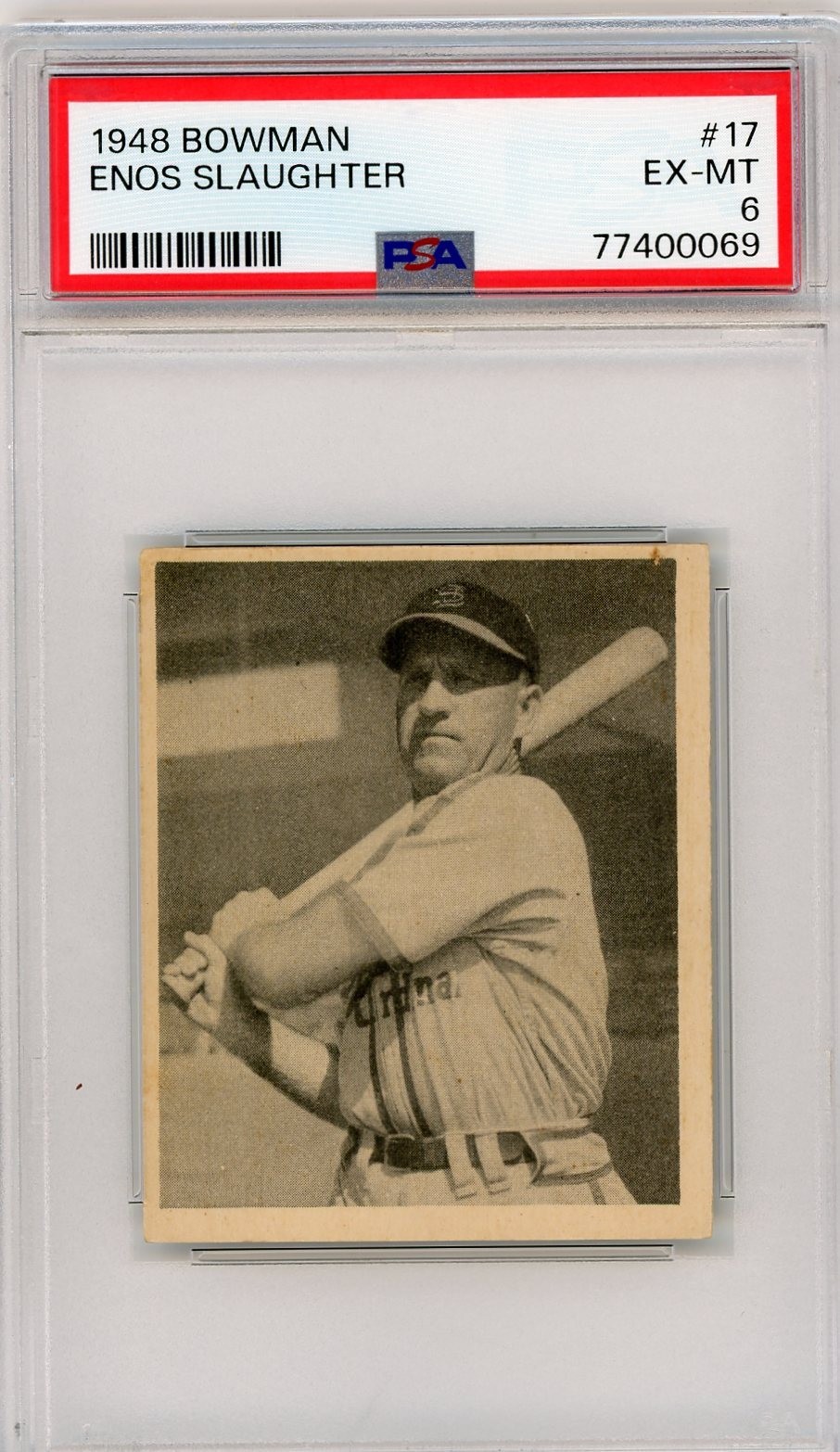 1948 Bowman #17 Enos Slaughter PSA 6 EX-MT Vintage HOF St. Louis Cardinals