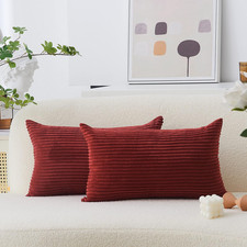 Home Brilliant Lumbar Throw Pillow Covers 12X20 Inch 2 Pack Solid Striped Cordur