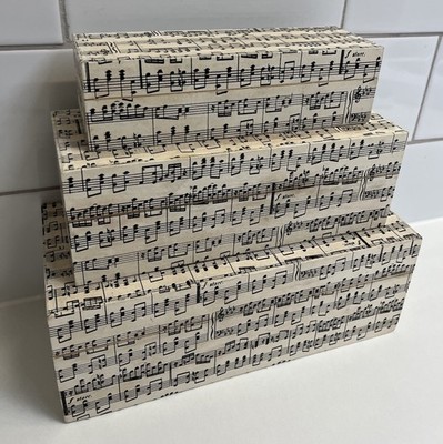 Rechteckige Musik Thema Holz Boxen & Deckel x3 Noten Schmuck Deko