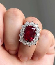 3.55 Ct Cushion Cut Natural Ruby & Diamond Engagement Ring 14K White Gold