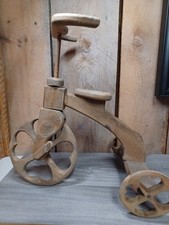 Large 17 Vintage Wooden Hand Made Doll Tricycle Bicycle w/ Hearts In Wheels