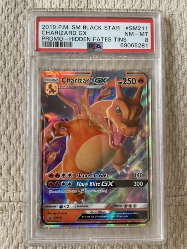 2019 Pokémon SM Hidden Fates Tin Black Star Promo Charizard GX #SM211 PSA 8 NM
