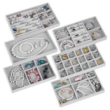 6Pcs Velvet Jewelry Tray Stackable Jewelry Drawer Organizer Inserts Divided