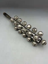 Vintage Hand Held Sleigh Bells Instrument 25 Bells Wooden Handle