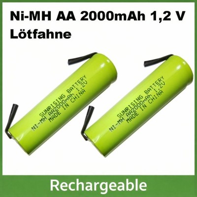 2x AA NiMH 2000 mAh 1,2 V Akku U-Lötfahne wiederaufladbar Mignon Batterie R6