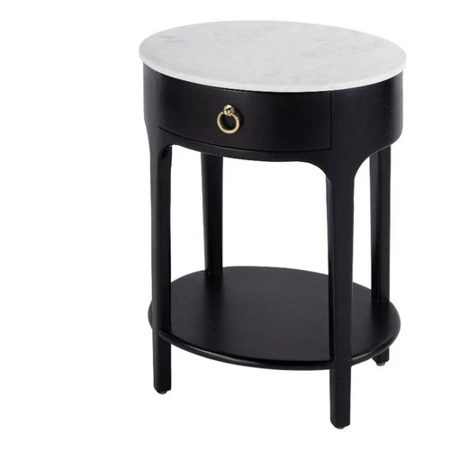 Butler Specialty Company Ellen 18.25 in. W Oval Marble Top Nightstand - Black - Picture 1 of 10