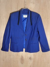 Kasper for A.S.L. Women s Blazer Jacket Size 12 Blue Black Trim 100 Wool Lined