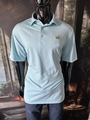 Peter Millar Short Sleeve Teal Blue Stripe Polo Shirt Size Large  The Masters 