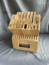 Ronco Six Star Knife Block 30 Slot Solid Wood Labeled Cutlery Storage Honey Oak