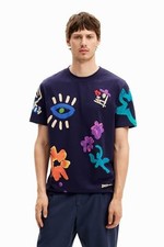 (TG. M) Desigual Man Knit-Maglietta a Maniche Corte T-Shirt, Blu, M Uomo - NUOVO