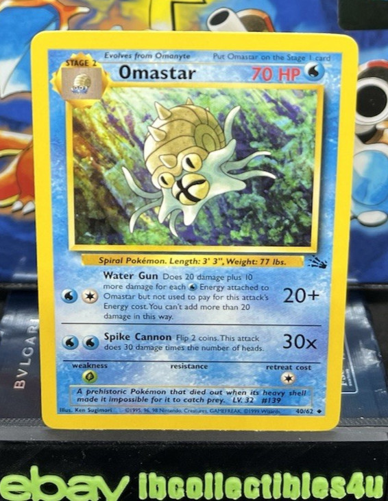 Omastar 40/62 Fossil Uncommon Unlimited Pokemon  Card TCG NM Free Shipping