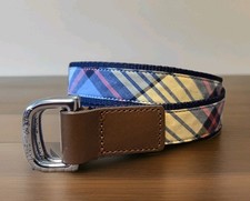 JANIE AND JACK Leather Canvas Red Blue Plaid D-Ring Adjustable Belt 33" Size 7/8