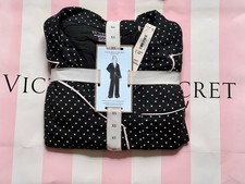 New VICTORIA'S SECRET Long Modal Pajama Set Pants  Top Black With Pink Dot XS