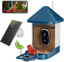 AI Smart Bird Feeder with Camera - Solar Powered 2K HD Bird Watching Camera with