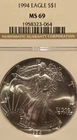 1994 $1 American Silver Eagle Dollar NGC MS69