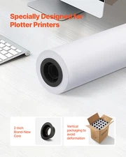 Wide Format Paper 24"x150' Plotter Roll, 20 Rolls, 20 LB Bond, 2" Core CAD