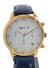 agnes b. VR42-KDD0 White Navy Solar Watch Excellent JAPAN