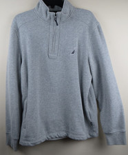 Nautica Men's Grey Heather Quarter Zip L Mock Neck Fleece Pullover Sweatshirt
