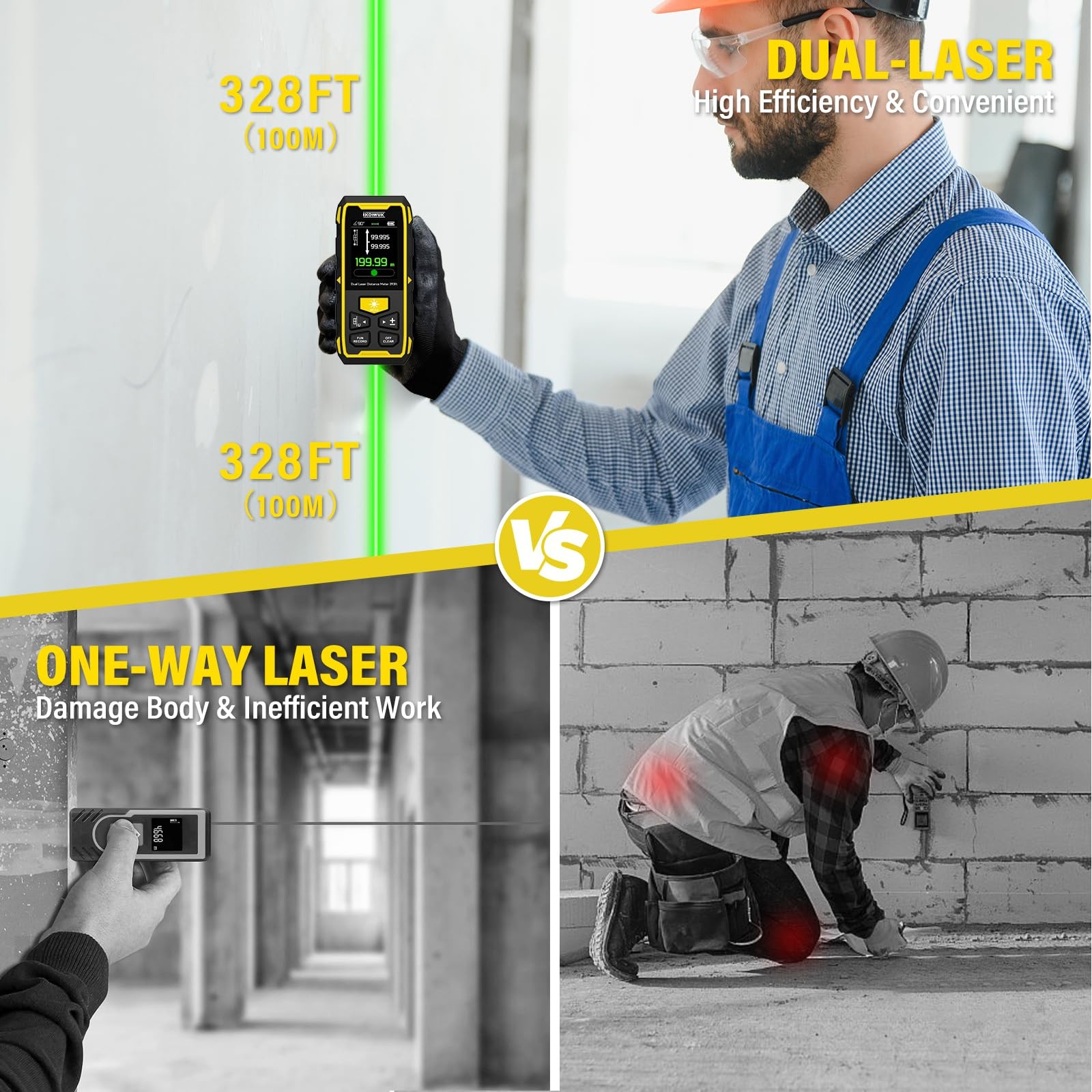 Dual Laser Measuring Tool, 656FT/200M Green Bilateral Laser Distance Meter 6 ...