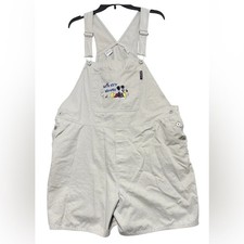 Disney Vintage Y2K Mickey Mouse Embroidered tan shorts Overalls bibs 22