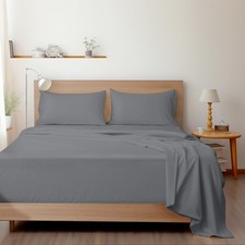 SPRINGSPIRIT Twin 4PC Sheet Set Deep Pockets Soft Breathable Grey Bedding