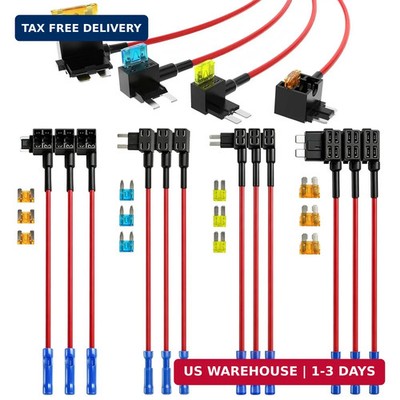 12 Pack 4 Types 12V Car Add-a-Circuit Fuse Tap Holder Kit, Standard & Mini & Mic