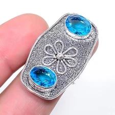 Blue Topaz Gemstone Silver Plated Jewelry Ring s.7 LR-2211