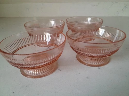 VTG 4 Pc Anchor Hocking Coronation Pink Low Footed Sherbets Depression Glass