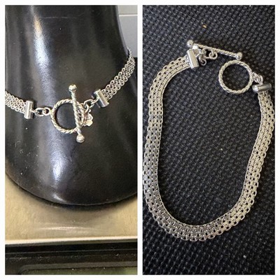 STERLINGSILBER MESH KNEBELVERSCHLUSS ARMBAND 4 mm 7 Zoll