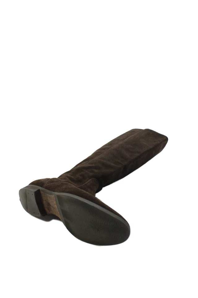 J Crew 女式侧拉链粗跟及膝靴棕色麂皮绒 8 码 — 第 4/4 张图片