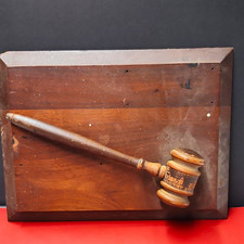 Vintage Wooden Judge Gavel on Wood Plaque Wall Hanging, Lawyers & Legal Theme