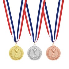 3 Pcs 2" Metal Award Medals for Sports, Golden/Silver/Brown Trophy Style 