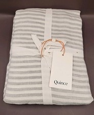 NEW Quince European Linen KING Size Pillowcase Set. Mist/White Stripe