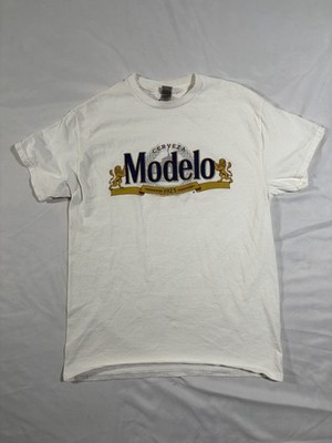 Modelo Cerveza Women s White T-Shirt Graphic Print Short Sleeve Size M