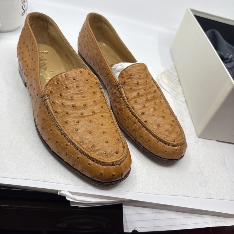 Gravati Neiman Marcus Camel Ostrich Leather Loafers Women’s 10.5 Italy