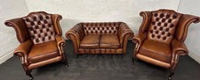 chesterfield suite 2 seater and 2 Queen Ann Chairs in whiskey brown leather 