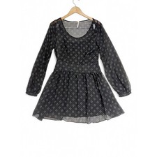 Free People Black Sheer Floral Long Sleeve Fit & Flare Dress M