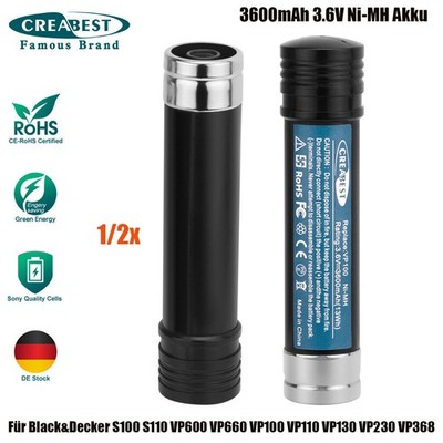 3.6V 3600mAh Ni-MH Akku für Black Decker VP100 VP110 VP130 VP-100 VP3621 S100
