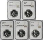 Lot 5 Coins 1962 Franklin Half Dollar Silver 50C Proof PF 67 NGC