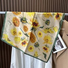 100 Silk Square Scarf Women Neckerchief Wrap Kerchief Yellow Sunflowers 65 65cm