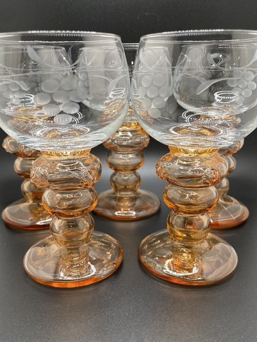 Set 5 bicchieri da vino vintage Roemer gambo cavo hock uva incisa PUNTE Germania - Foto 2 di 13
