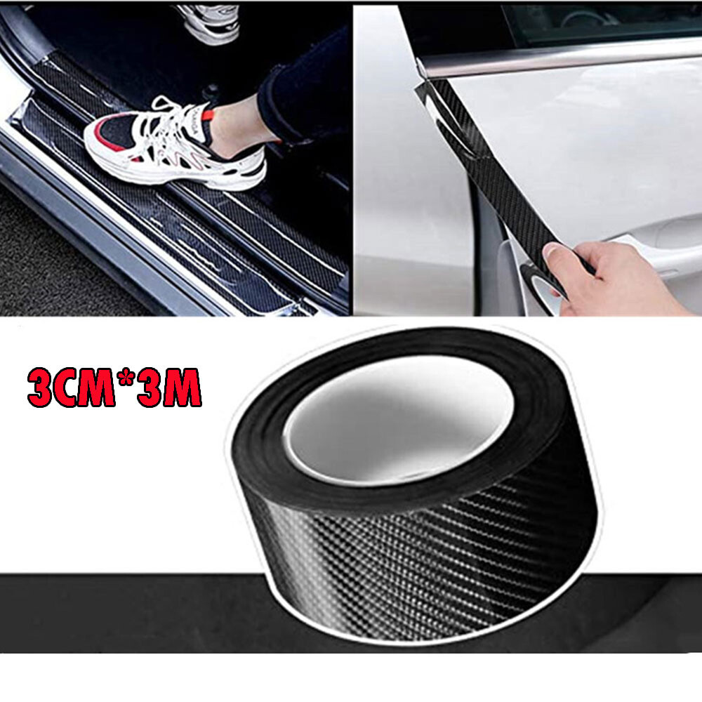 3CM Accessories 5D Glossy Fiber Carbon Vinyl Scuff Car Plate Door Sill Stickers